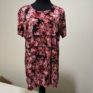 Layered Tiers Sequins Sparkle NWT Short Sleeve Shirt Blouse Womens XL Floral